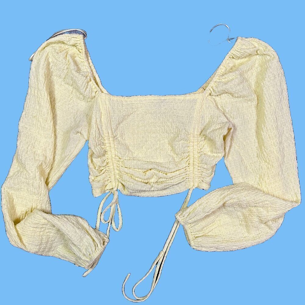 Sophie Rue Long Sleeve Ruched Butter Yellow Crop Top Women’s X-Small Boho Summer